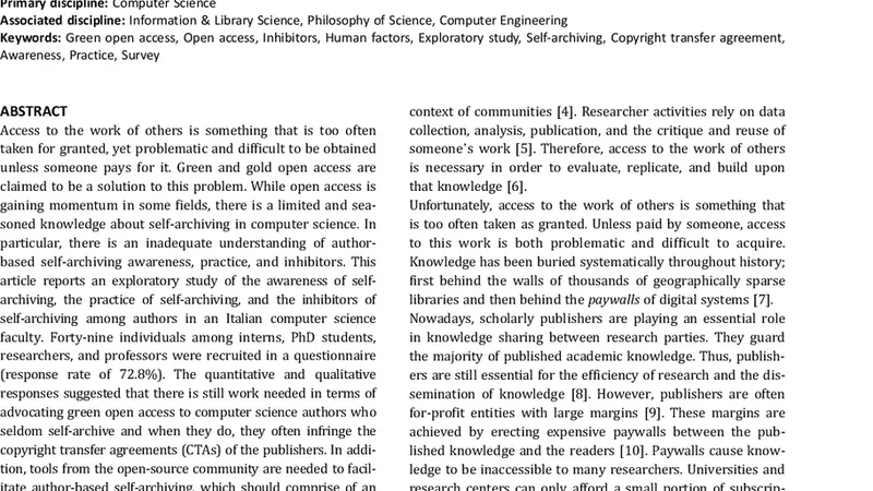 Green open access in computer science - an exploratory study on   author-based self-archiving awareness, practice, and inhibitors