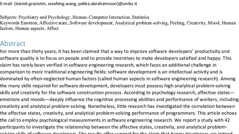 Happy software developers solve problems better: psychological   measurements in empirical software engineering