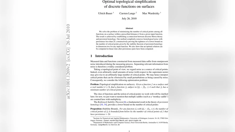 Optimal topological simplification of discrete functions on surfaces