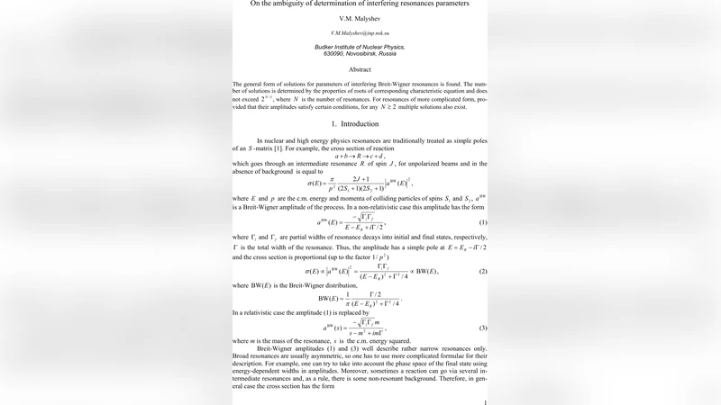 On the ambiguity of determination of interfering resonances parameters