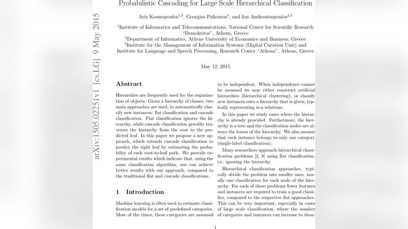 Probabilistic Cascading for Large Scale Hierarchical Classification