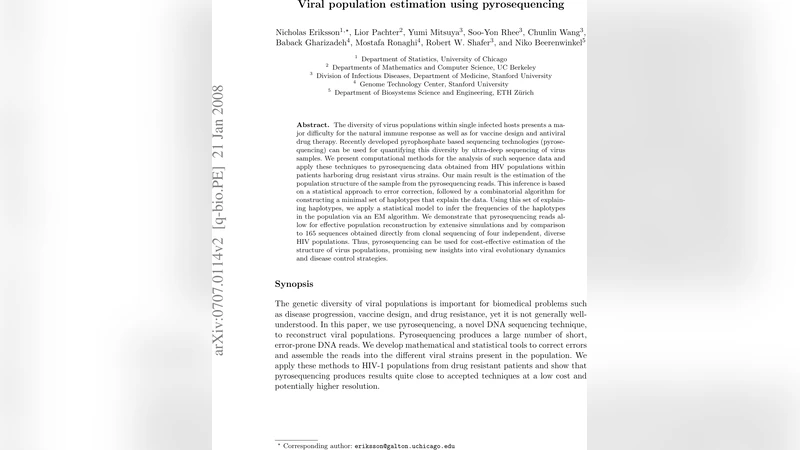 Viral population estimation using pyrosequencing