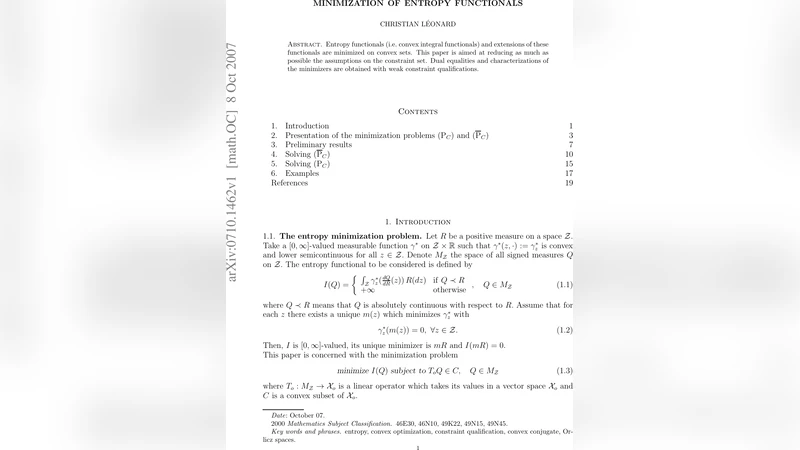 Minimization of entropy functionals