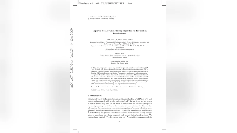 Improved Collaborative Filtering Algorithm via Information   Transformation