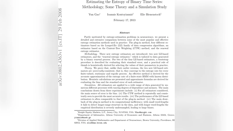 Estimating the entropy of binary time series: Methodology, some theory   and a simulation study