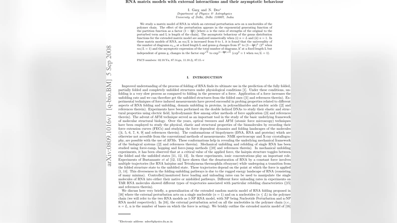 RNA matrix models with external interactions and their asymptotic   behaviour