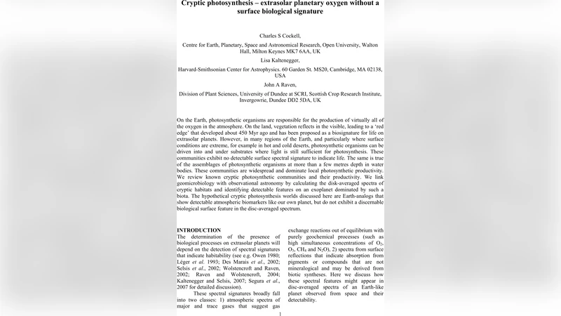 Cryptic photosynthesis, Extrasolar planetary oxygen without a surface   biological signature