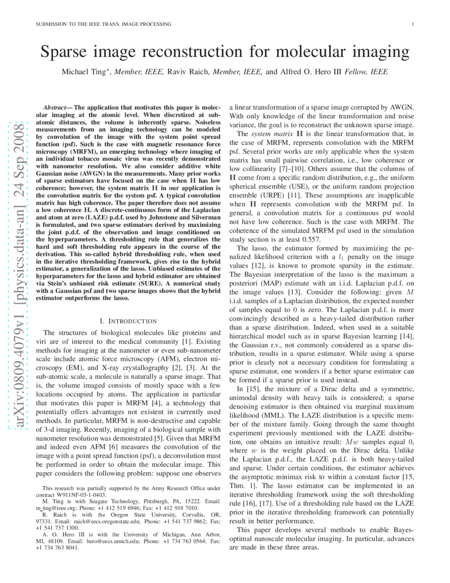 Sparse image reconstruction for molecular imaging