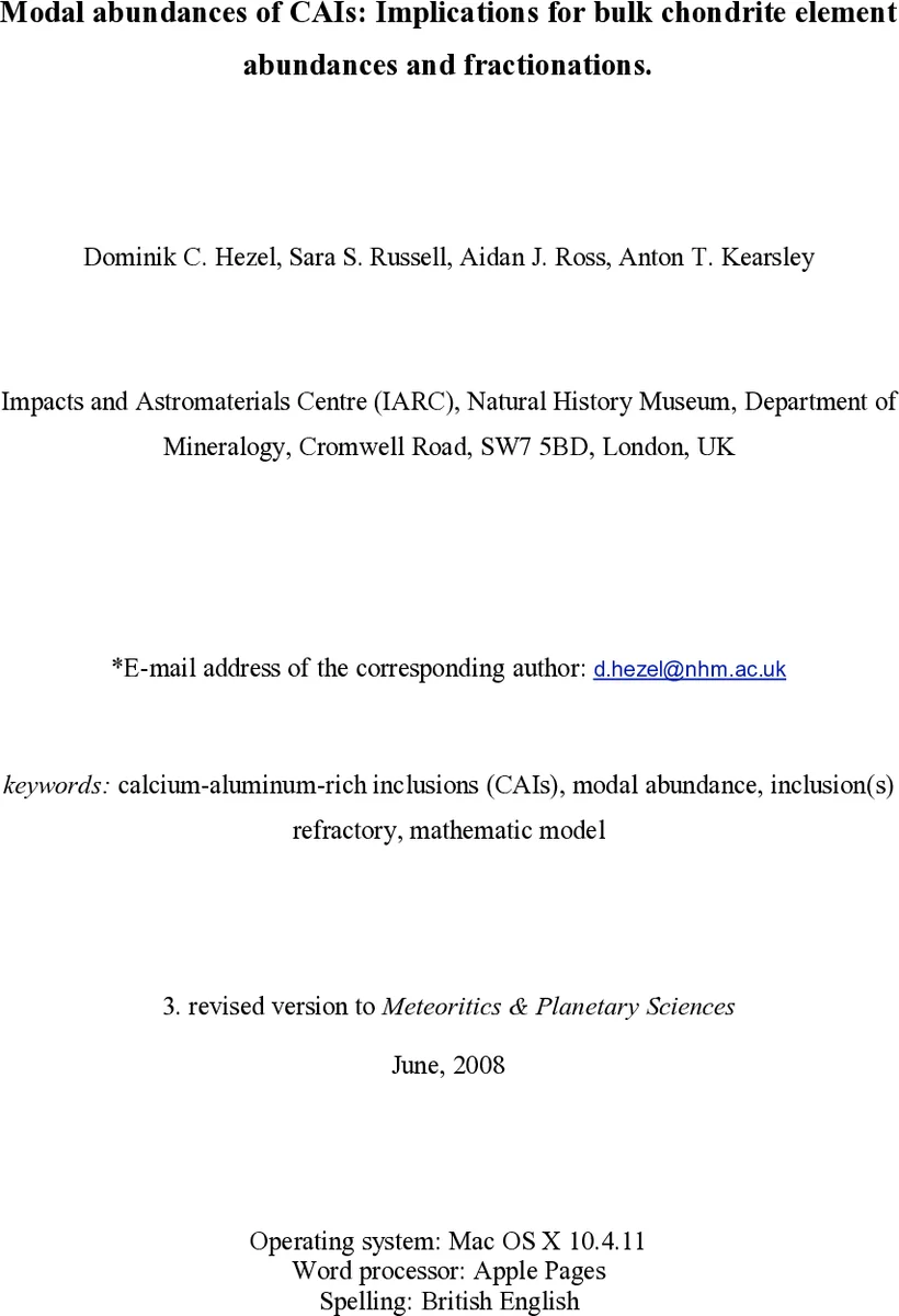 Modal abundances of CAIs: Implications for bulk chondrite element   abundances and fractionations