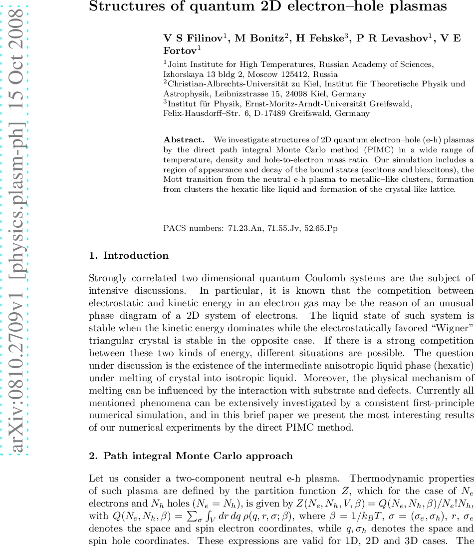 Structures of quantum 2D electron-hole plasmas