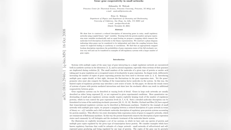 Gene-gene cooperativity in small networks