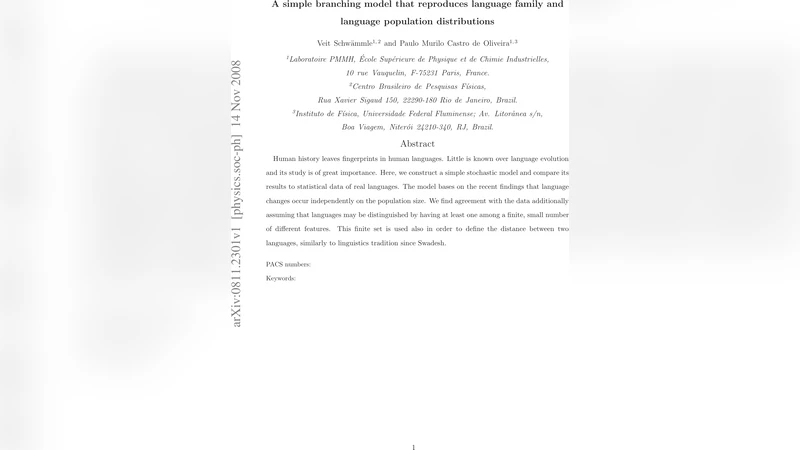 A simple branching model that reproduces language family and language   population distributions