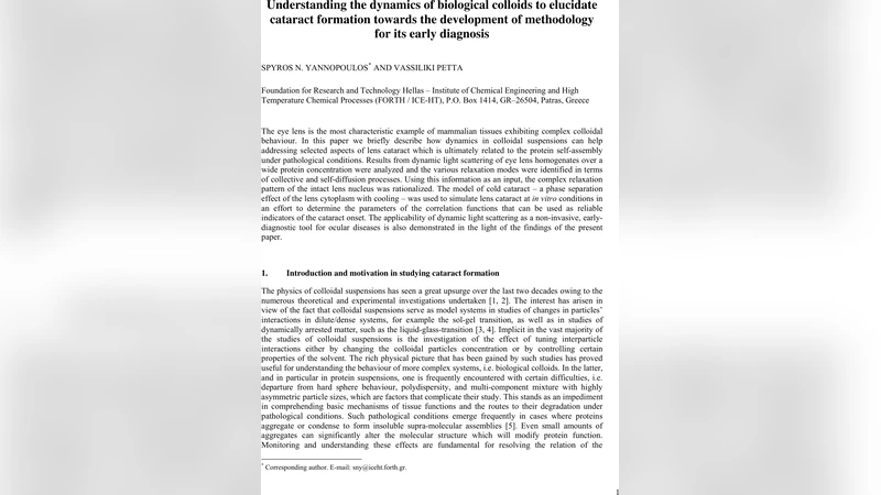 Understanding the dynamics of biological colloids to elucidate cataract   formation towards the development of methodology for its early diagnosis