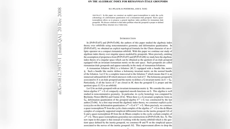 On the algebraic index for riemannian etale groupoids