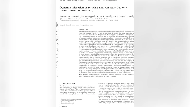 Dynamic migration of rotating neutron stars due to a phase transition   instability