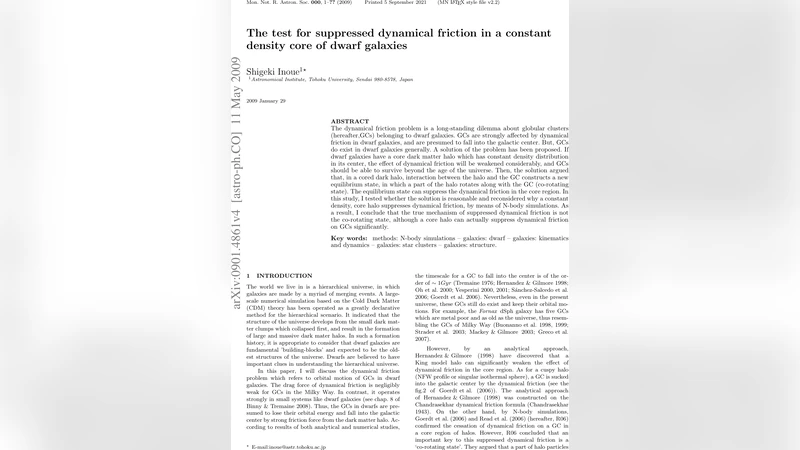 The test for suppressed dynamical friction in a constant density core of   dwarf galaxies