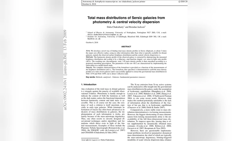 Total mass distributions of Sersic galaxies from photometry $&$ cent   ral velocity dispersion