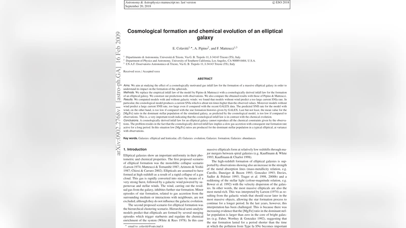 Cosmological formation and chemical evolution of an elliptical galaxy