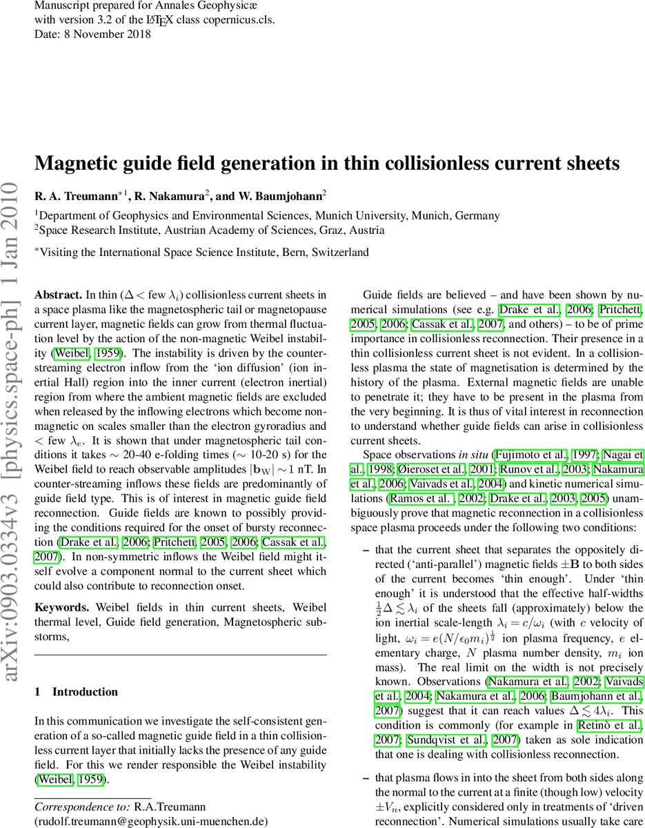 Magnetic guide field generation in thin collisionless current sheets