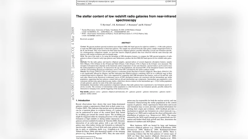 The stellar content of low redshift radio galaxies from near-infrared   spectroscopy