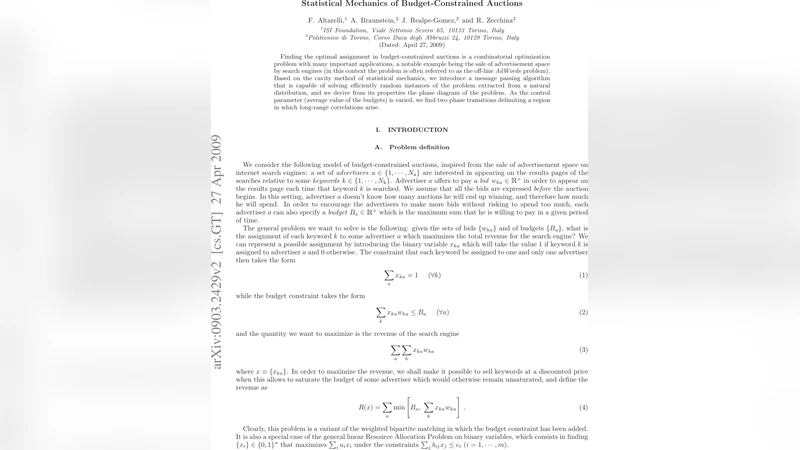 Statistical mechanics of budget-constrained auctions