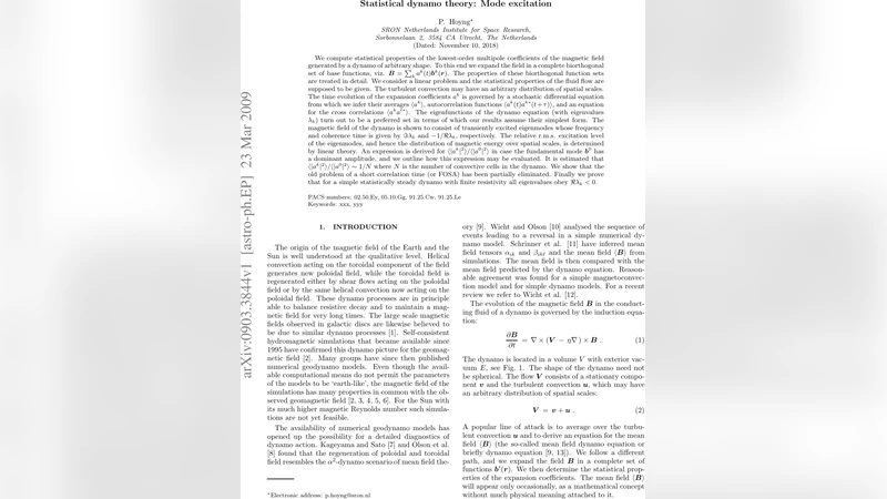 Statistical dynamo theory: Mode excitation