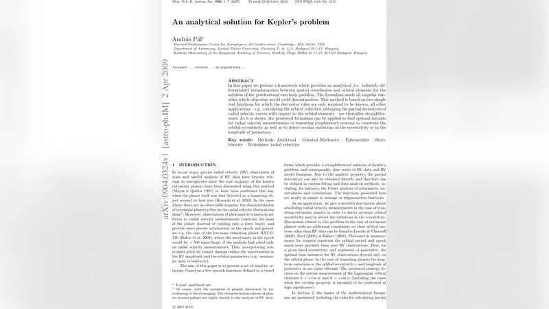 An analytical solution for Keplers problem