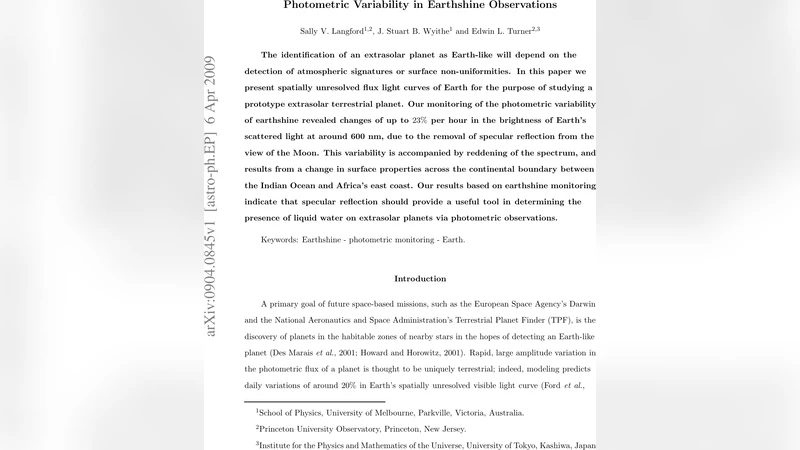 Photometric Variability in Earthshine Observations