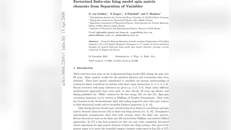 Factorized finite-size Ising model spin matrix elements from Separation   of Variables