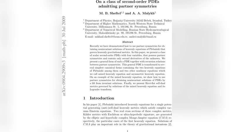 On a class of second-order PDEs admitting partner symmetries