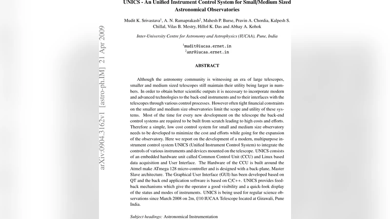 UNICS - An Unified Instrument Control System for Small/Medium Sized   Astronomical Observatories