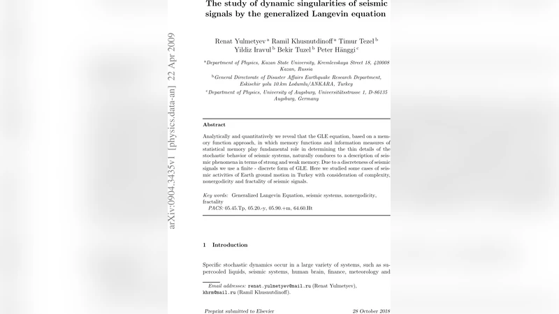 The study of dynamic singularities of seismic signals by the generalized   Langevin equation