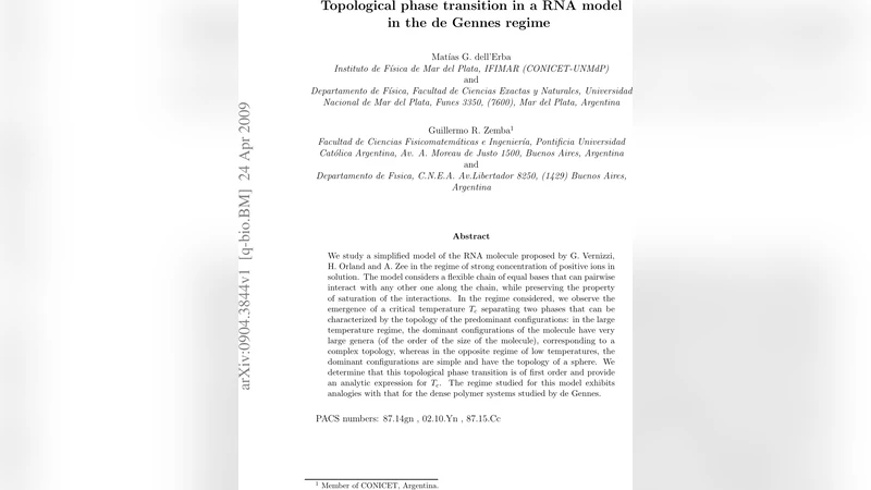 Topological phase transition in a RNA model in the de Gennes regime