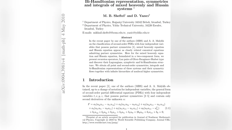 Bi-Hamiltonian representation, symmetries and integrals of mixed   heavenly and Husain systems