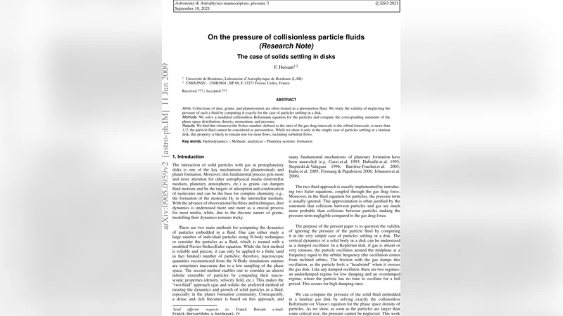 On the pressure of collisionless particle fluids. The case of solids   settling in disks