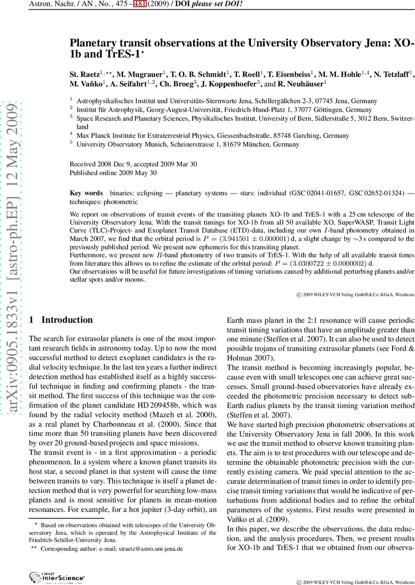 Planetary transit observations at the University Observatory Jena: XO-1b   and TrES-1