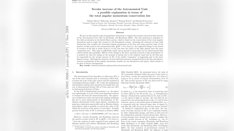Secular increase of the Astronomical Unit: a possible explanation in   terms of the total angular momentum conservation law