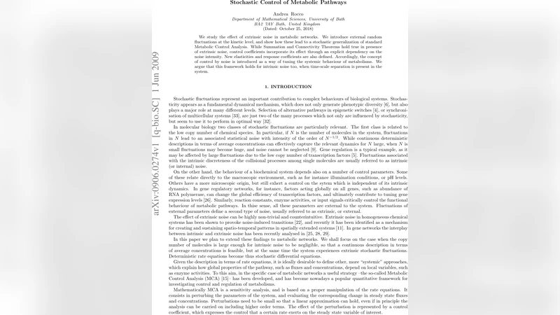 Stochastic Control of Metabolic Pathways