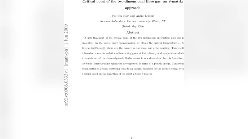 Critical point of the two-dimensional Bose gas: an S-matrix approach