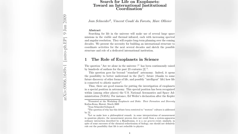 Search for Life on Exoplanets: Toward an International Institutional   Coordination