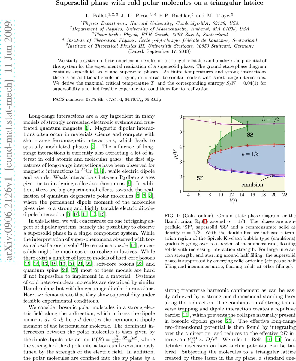 Supersolid phase with cold polar molecules on a triangular lattice