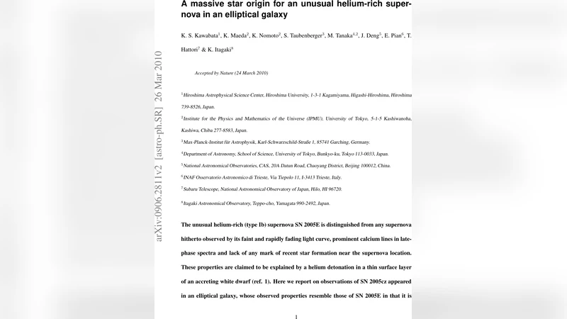 A massive star origin for an unusual helium-rich supernova in an   elliptical galaxy