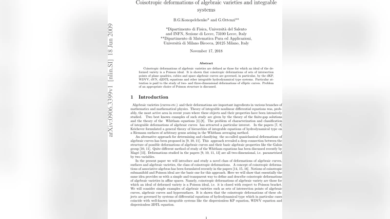 Coisotropic deformations of algebraic varieties and integrable systems