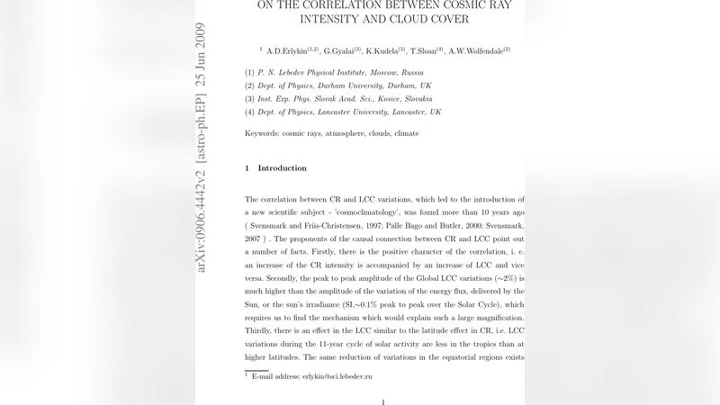 On the correlation between cosmic ray intensity and cloud cover