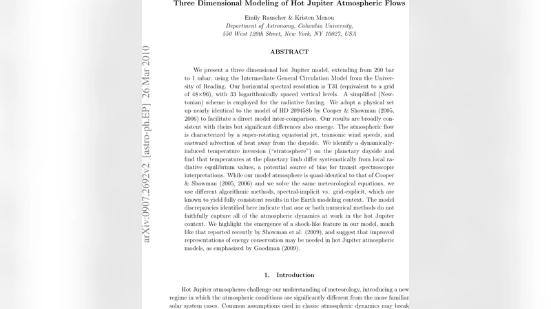 Three Dimensional Modeling of Hot Jupiter Atmospheric Flows