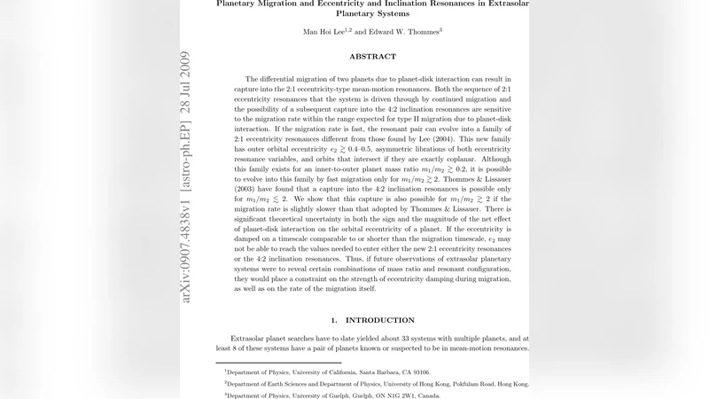 Planetary Migration and Eccentricity and Inclination Resonances in   Extrasolar Planetary Systems