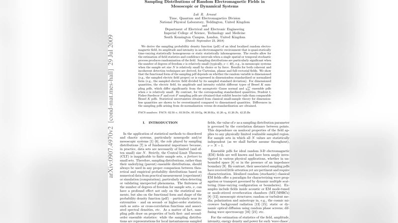 Sampling Distributions of Random Electromagnetic Fields in Mesoscopic or   Dynamical Systems
