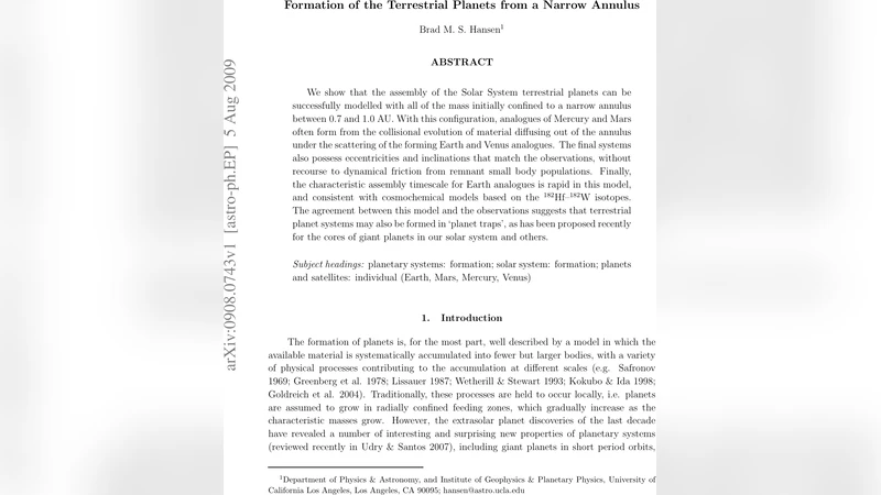 Formation of the Terrestrial Planets from a Narrow Annulus