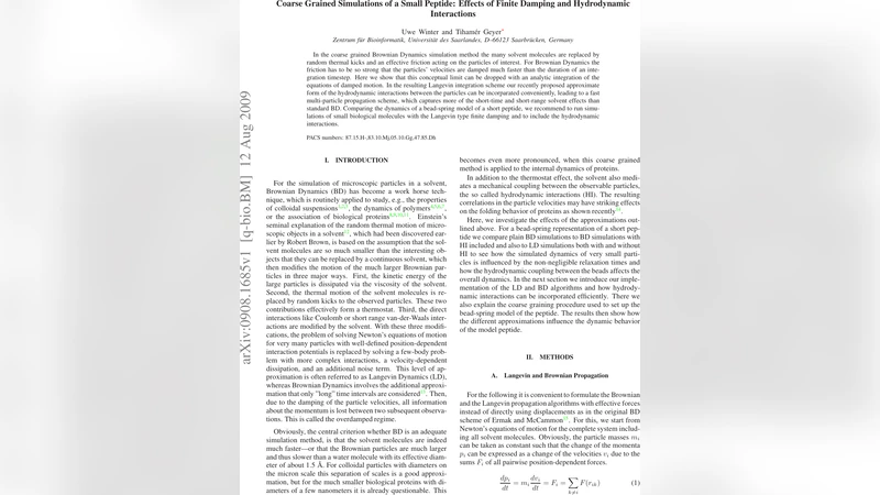 Coarse Grained Simulations of a Small Peptide: Effects of Finite Damping   and Hydrodynamic Interactions