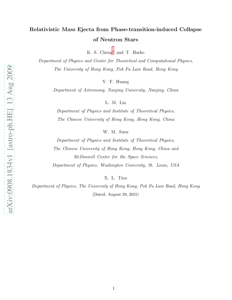 Relativistic Mass Ejecta from Phase-transition-induced Collapse of   Neutron Stars